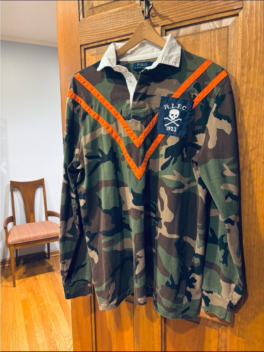 Vintage POLO RALPH LAUREN Camo/Skull & Crossbones Rugby Polo Shirt